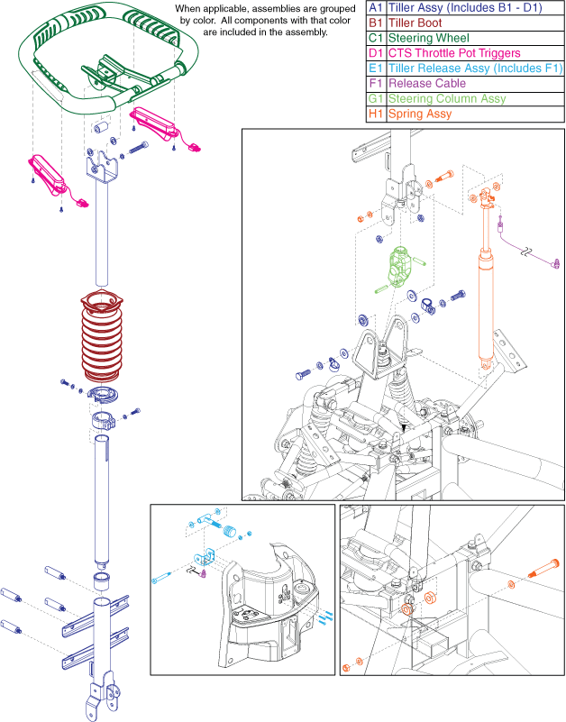 Pride Pursuit Sport 36 Volt (MV714) - Frame Assemblies - Tiller