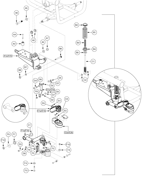 Jazzy 600 XL - Anti -Tip / Freewheel Release - Caster Arm W/ Suspension & Motor Mount - Used On Or After Sn J8508607001s10