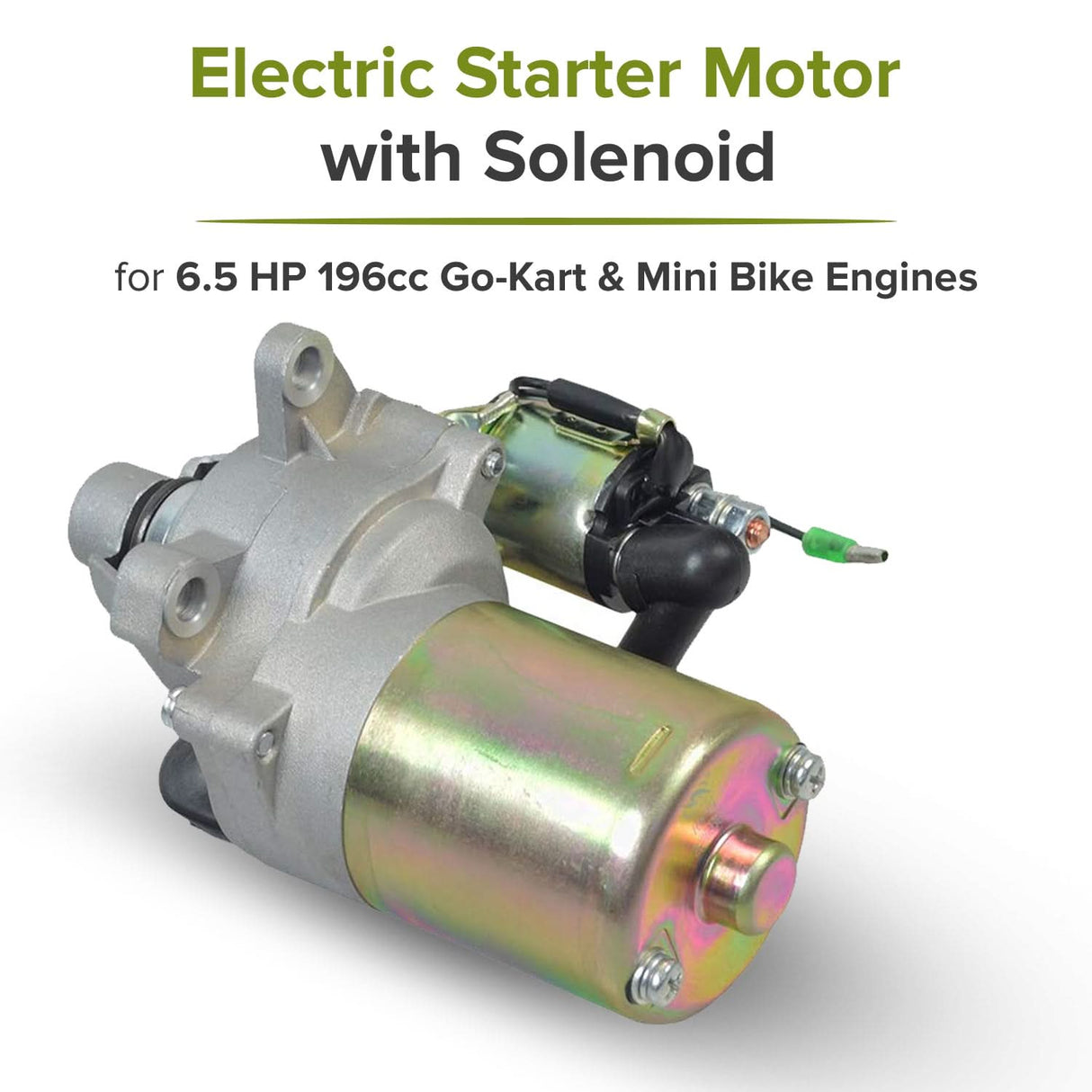 Electric Starter Motor with Solenoid for 6.5 HP 196cc Go-Kart & Mini Bike Engines