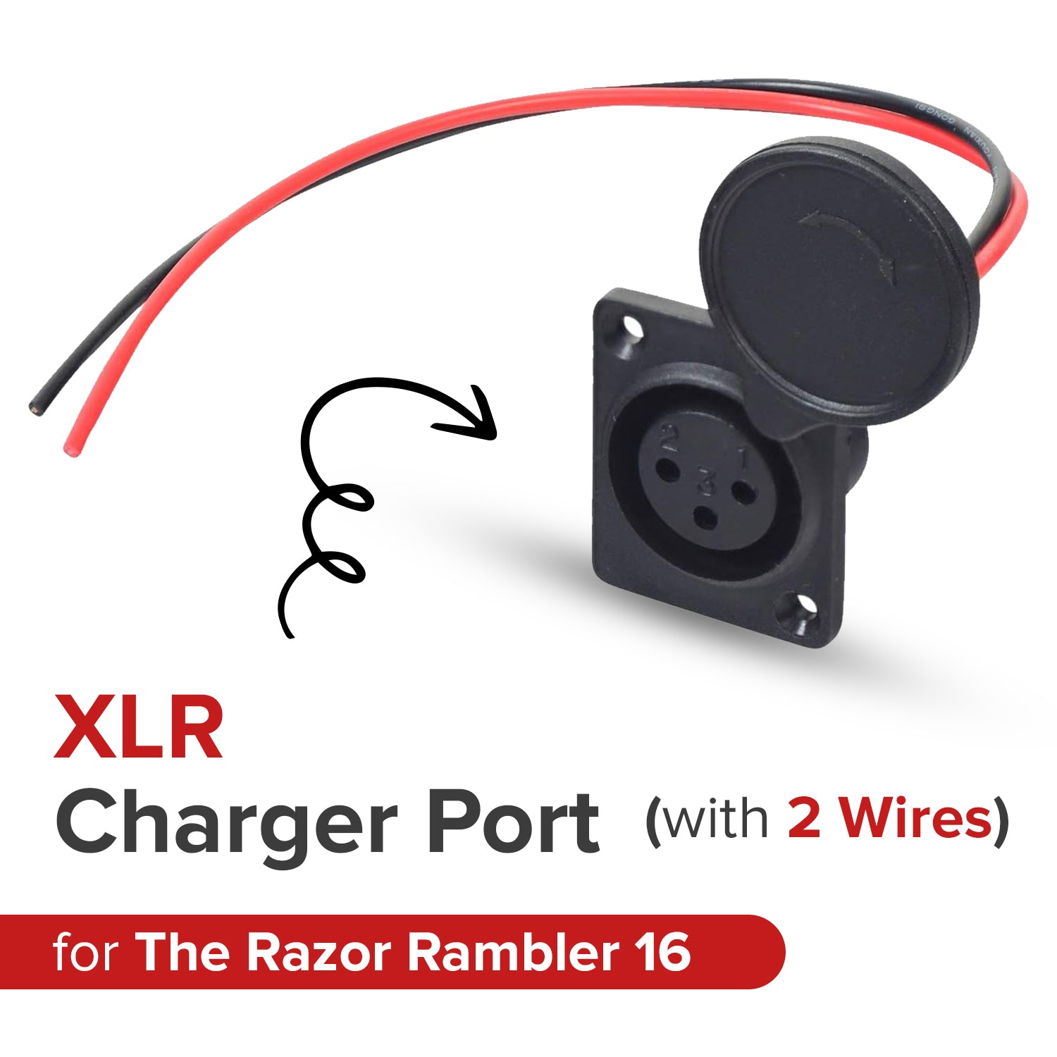 XLR Charger Port with 2 Wires for the Razor Rambler 16