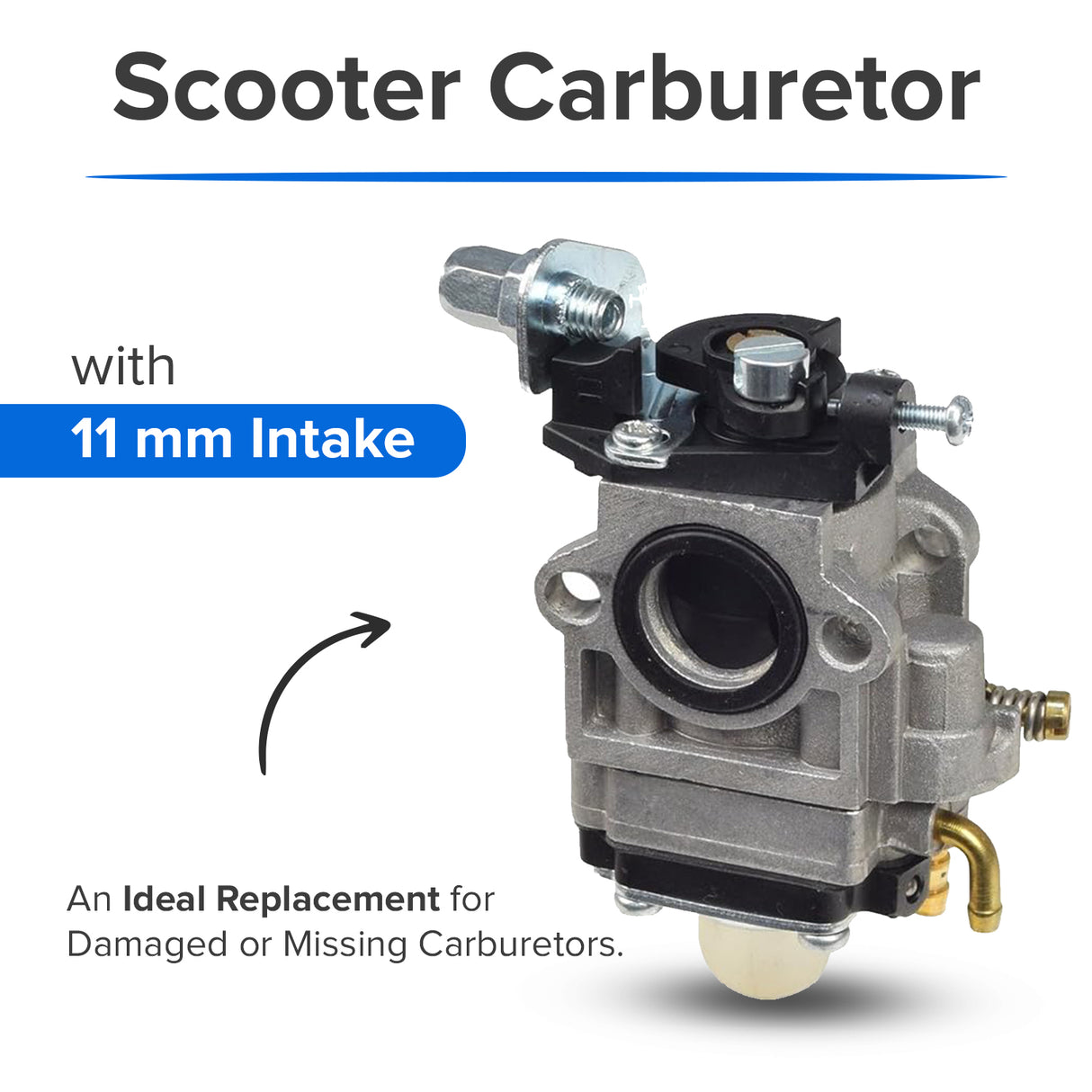 11 mm Carburetor for 33cc, 36cc, & 43cc Scooters, Mini Quads, & Pocket Bikes