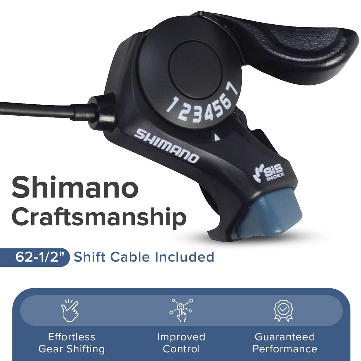 7-Speed Right Thumb Gear Shift Lever for the ANCHEER 26 350W Electric Mountain Bike, close-up of Shimano-branded black handlebar with integrated phone holder, emphasizing precision and quality.