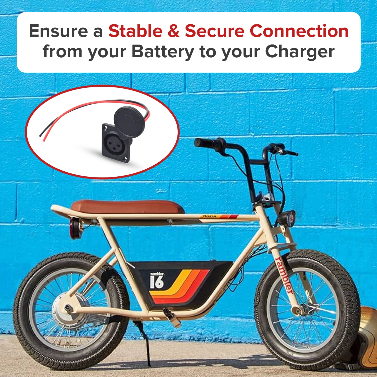 XLR Charger Port with 2 Wires for the Razor Rambler 16