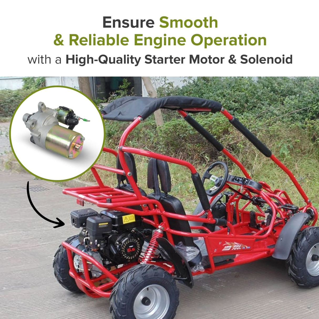 Electric Starter Motor with Solenoid for 6.5 HP 196cc Go-Kart & Mini Bike Engines