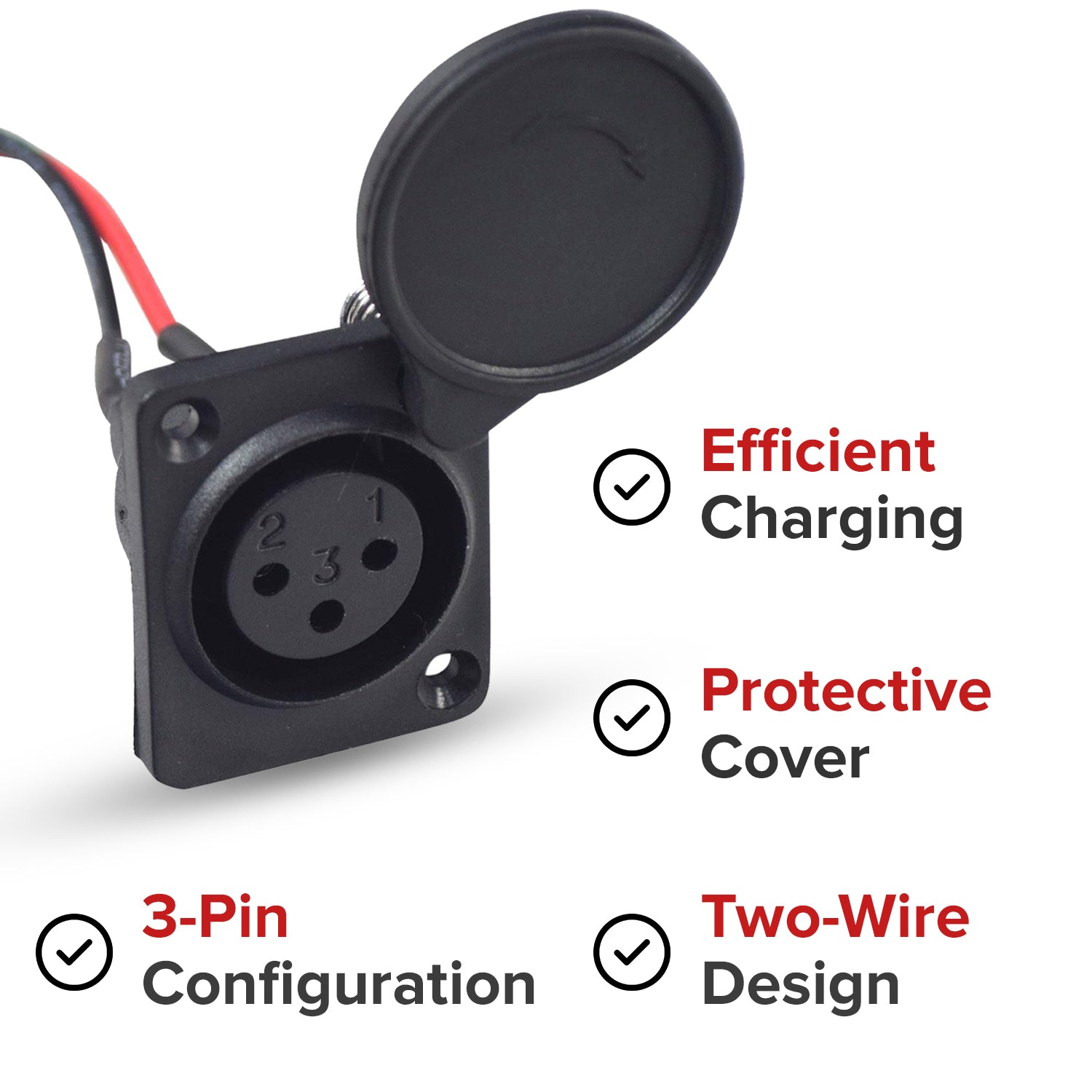 XLR Off-Board Battery Charging Port for Mobility Scooters with Cover & Wires