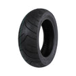 Vee Rubber 120/70-10 Street Scooter Tire with VRM 217 Tread, showcasing a close-up of the tire's detailed tread pattern and black rubber composition, designed for versatile road conditions and everyday use.
