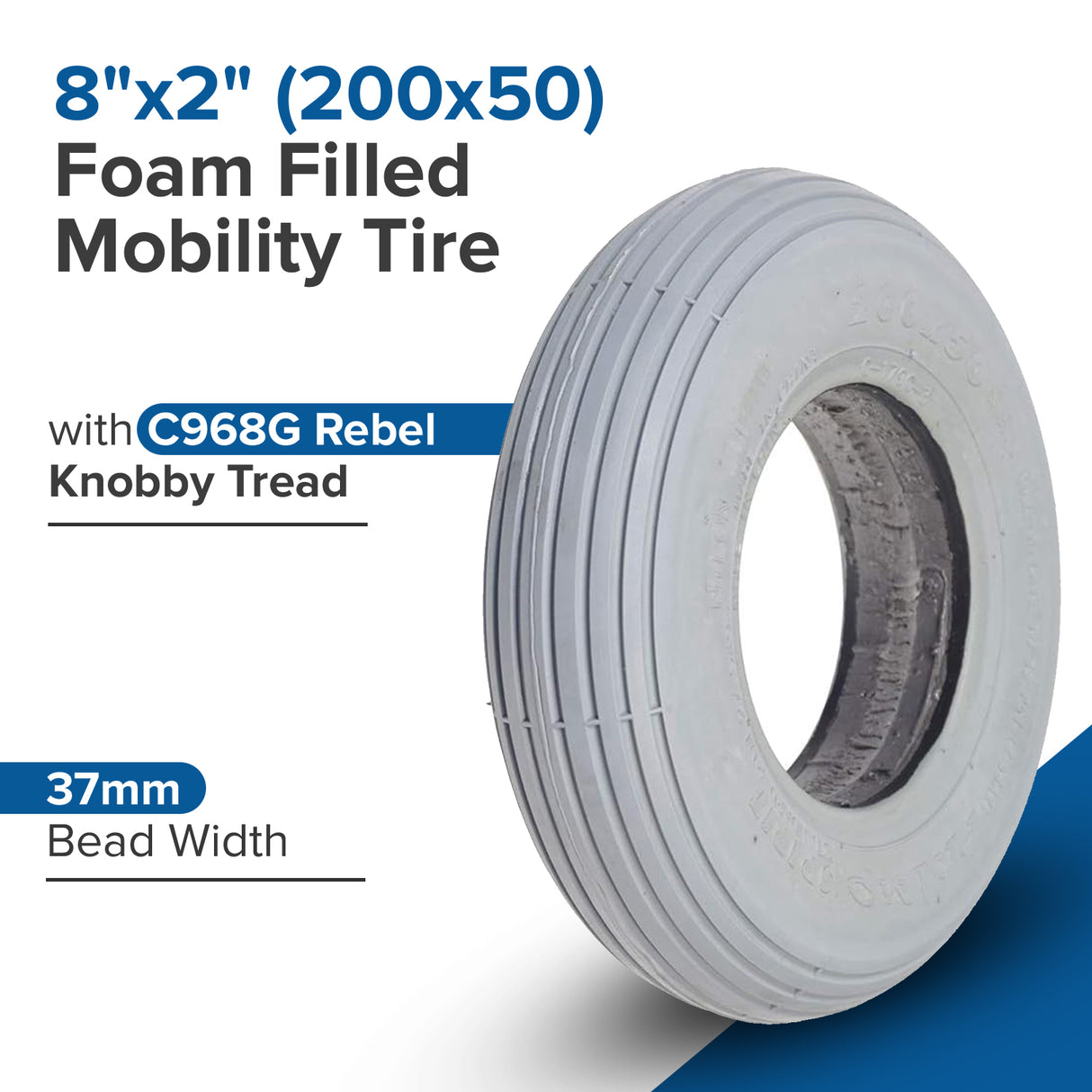 8"x2" (200x50) Foam-Filled Mobility Tire with C179G Spirit Ribbed Tread