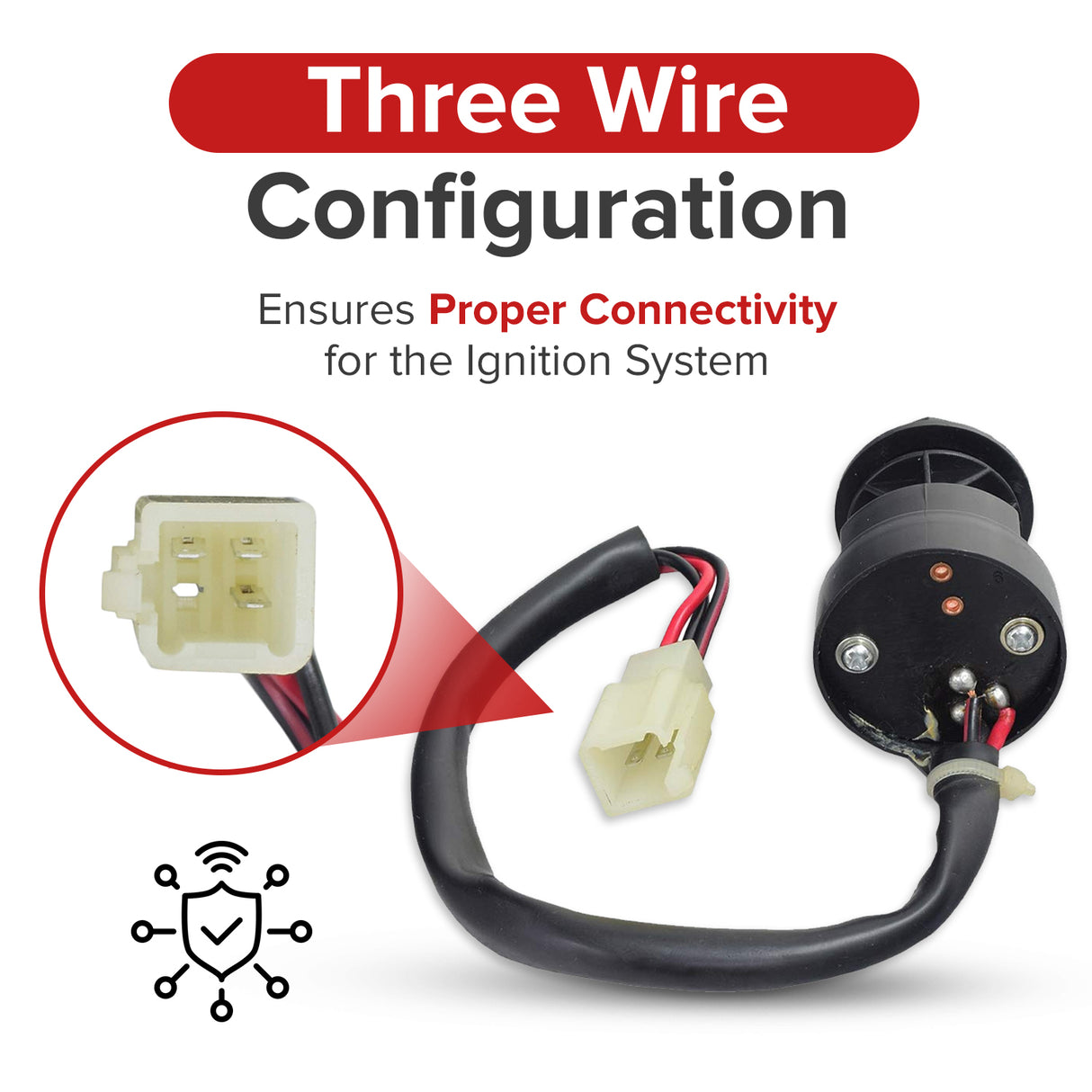 3 Wire Ignition Key Switch for ATVs & Dirt Bikes (Threaded Shaft Mount)