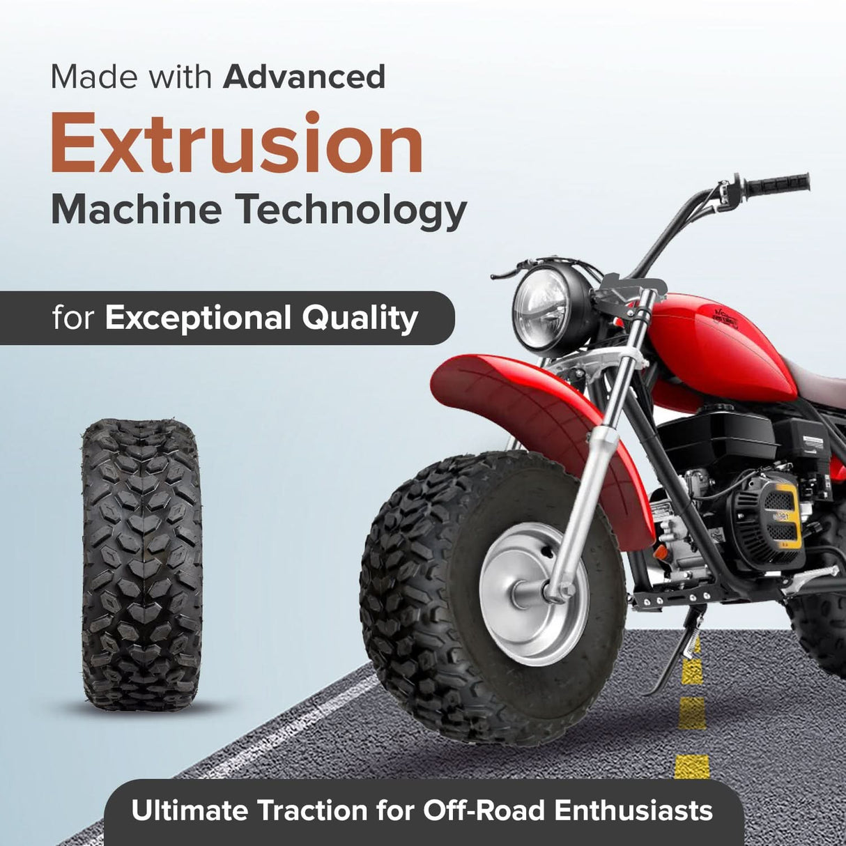 19x7.00-8 Tire with QD112 Knobby Tread for Baja Mini Bikes MB165 & MB200, ATVs, & Go Karts