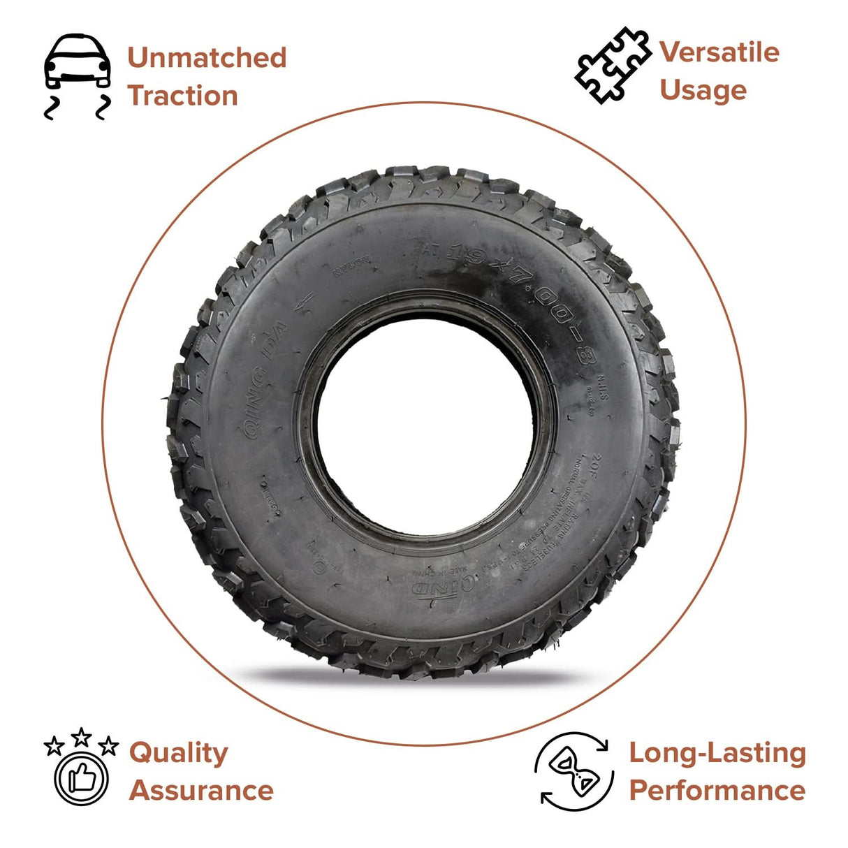 19x7.00-8 Tire with QD112 Knobby Tread for Baja Mini Bikes MB165 & MB200, ATVs, & Go Karts