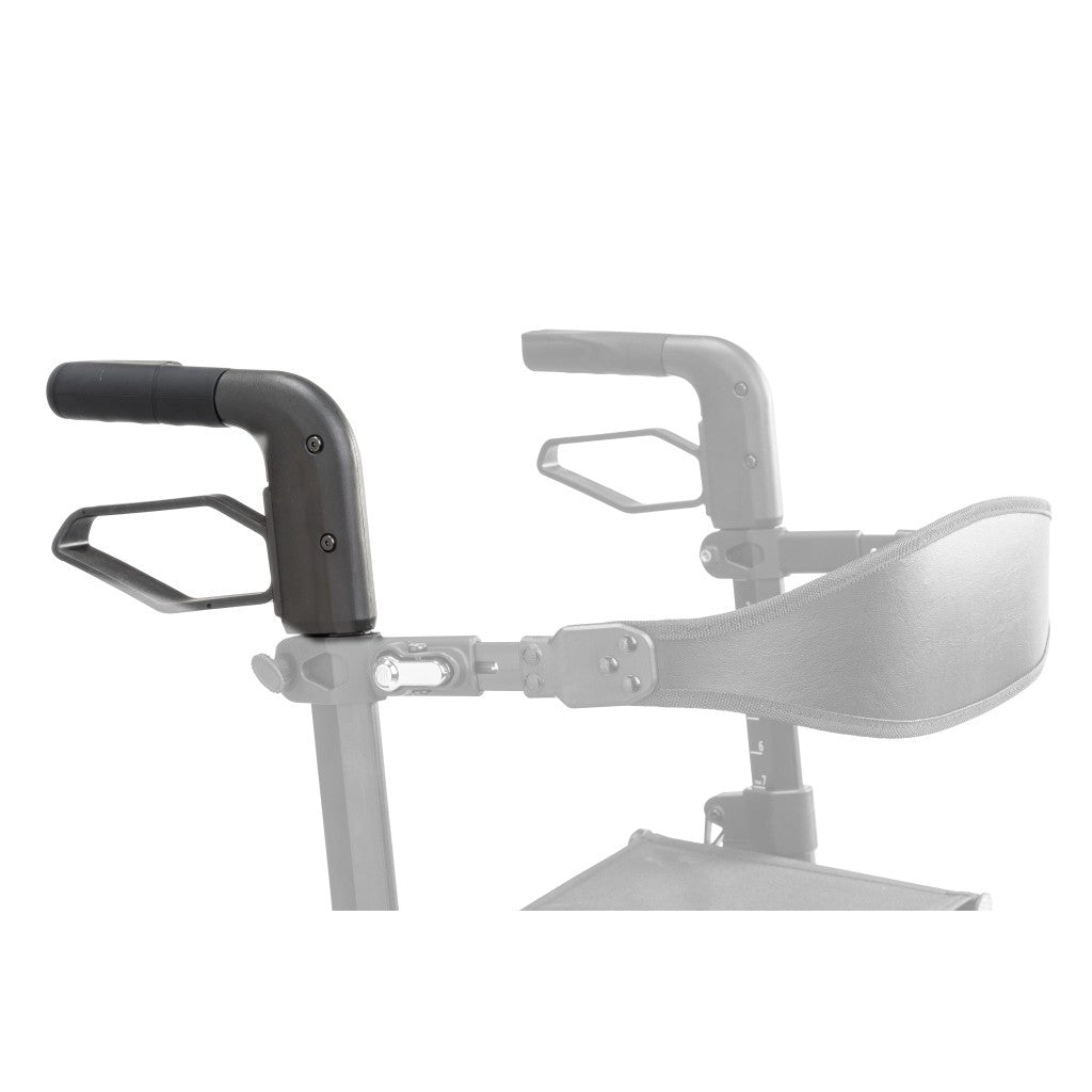 10277-20 right handlebar assembly with brake (tall model) shown in color on the Drive Medical AeroWalk Ultra-Lite Rollator (10277), rest of the rollator greyed out