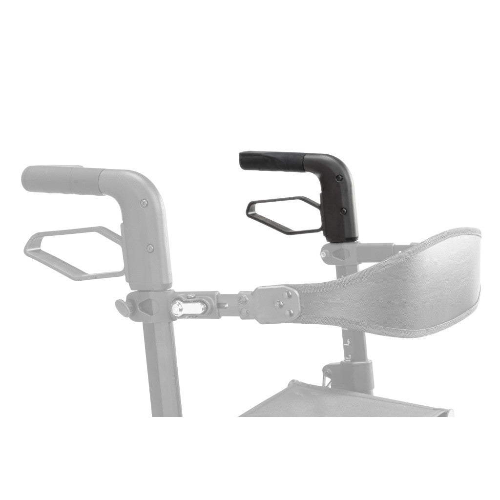 10277-21 left handlebar assembly with brake (tall model) shown in color on the Drive Medical AeroWalk Ultra-Lite Rollator (10277), rest of the rollator greyed out