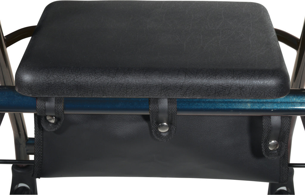 Padded Seat for the Drive Medical Winnie Mini Lite Rollator, featuring a black leather surface and black straps, providing comfortable and convenient seating.