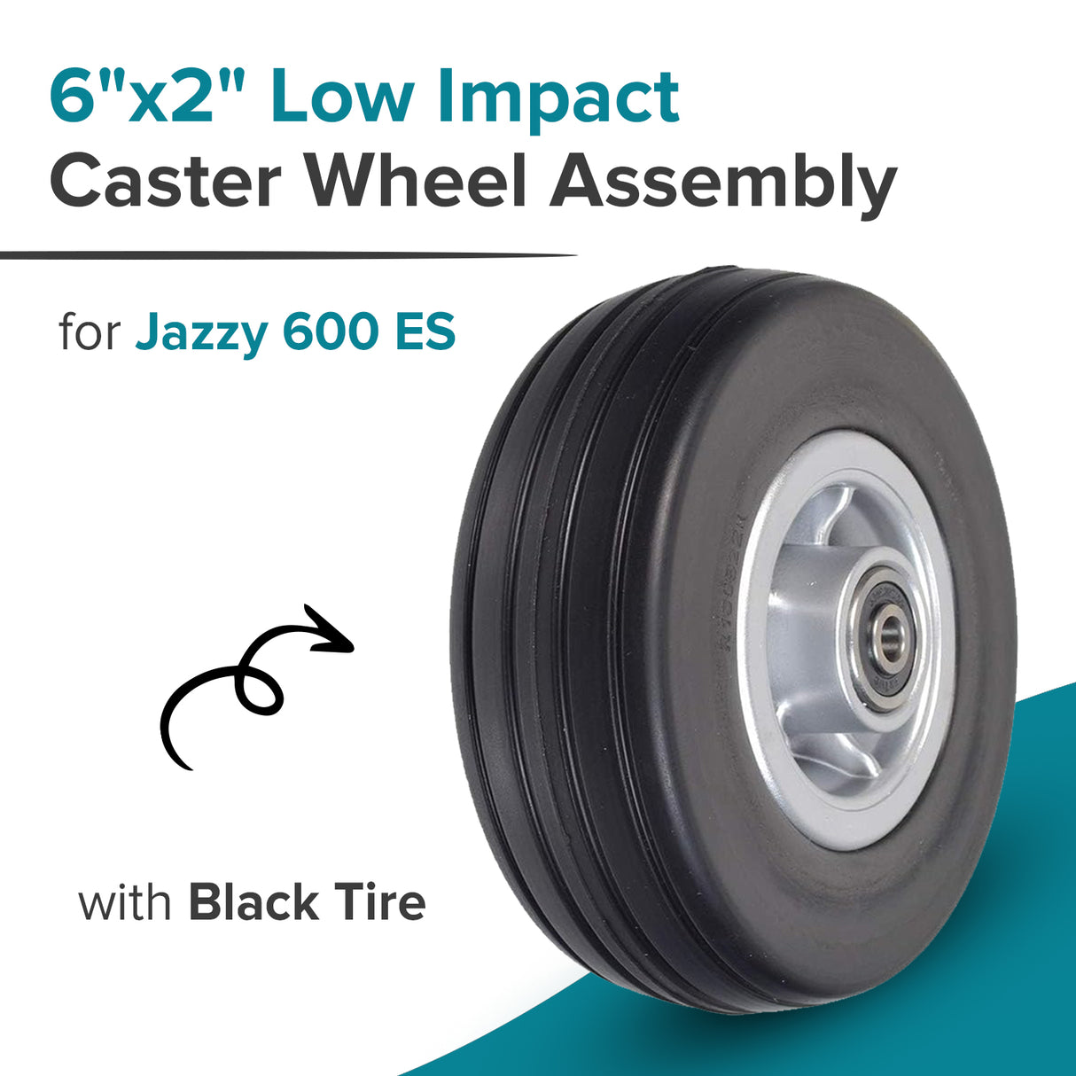 6"x2" Low Impact Caster Wheel Assembly with Black Tire for the Jazzy 600 ES (WHLASMB2131)