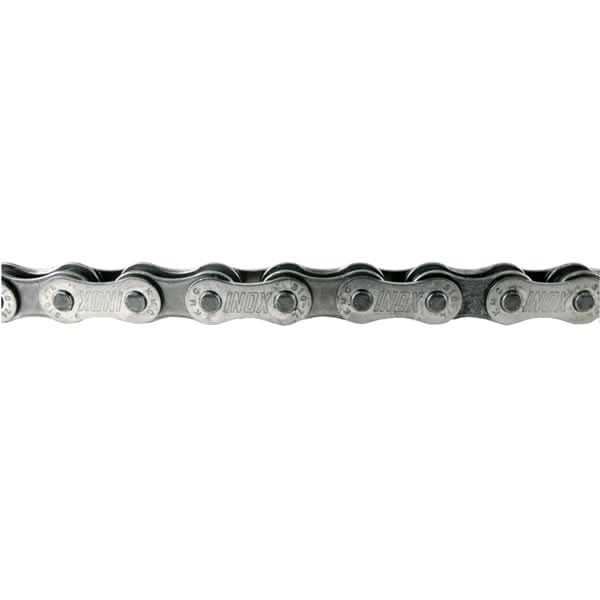114 Link 1/8 Stainless Steel Bike Chain with Master Link, showing a close-up of the durable metal links designed for single-speed bicycles and e-bikes, ideal for harsh weather conditions.