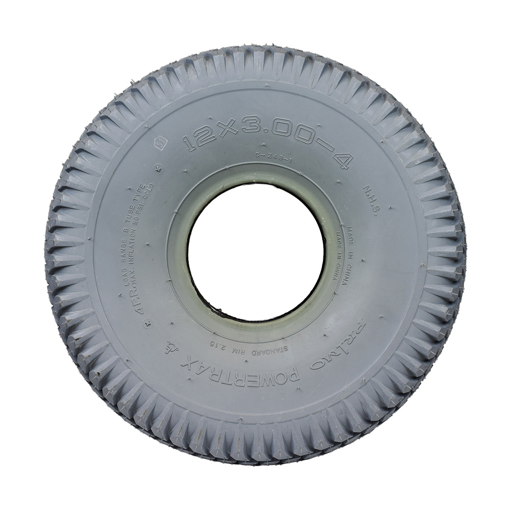 12x3.00-4 Pneumatic Mobility Tire with C248 Powertrax Tread, featuring a circular design with a hole in the middle, ideal for PaceSaver power chairs, providing superior control and grip.