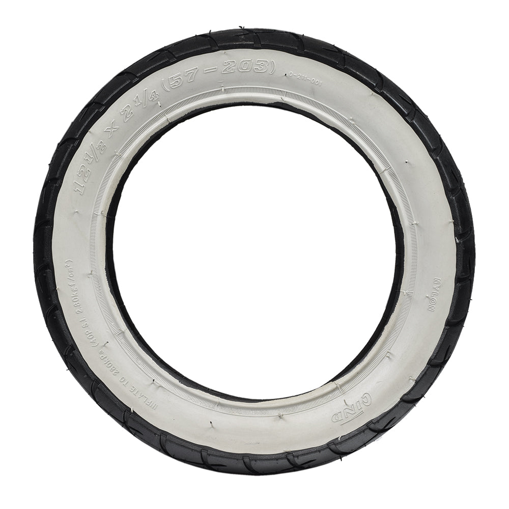12-1/2x2-1/4 (57-203/62-203) White Wall Scooter Tire & Inner Tube Set featuring a black tire with a whitewall, suitable for Razor Pocket Mod Daisy scooters and other models, with potential cosmetic blemishes.
