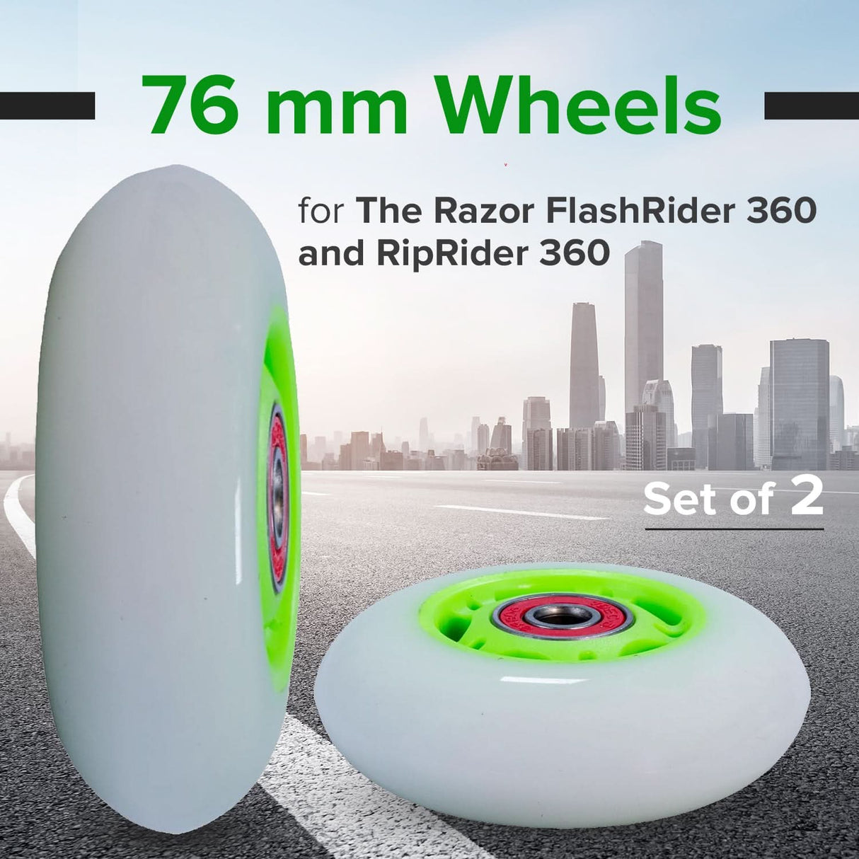 76 mm Wheels for the Razor FlashRider 360 and RipRider 360 (Set of 2)
