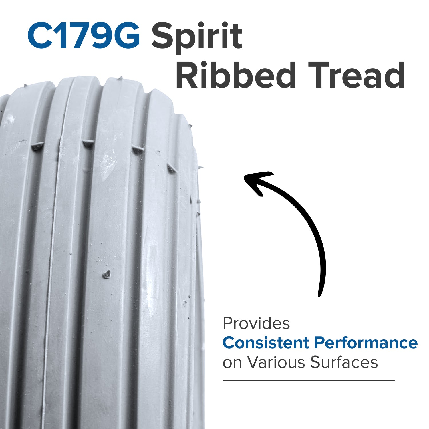 10"x3" (3.00-4, 260x85) Pneumatic Mobility Tire with C179G Spirit Ribbed Tread