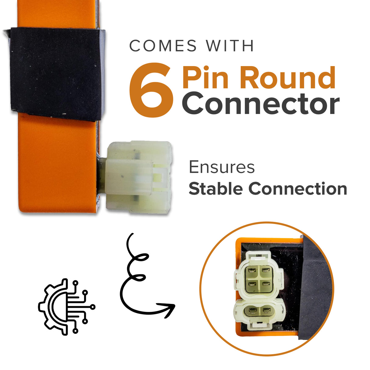 AC High Performance CDI Module (Ignitor) for 50cc, 90cc, 110cc, 125cc, & 150cc Gas Scooters & ATVs - 6 Pin Rounded Connector (Orange)
