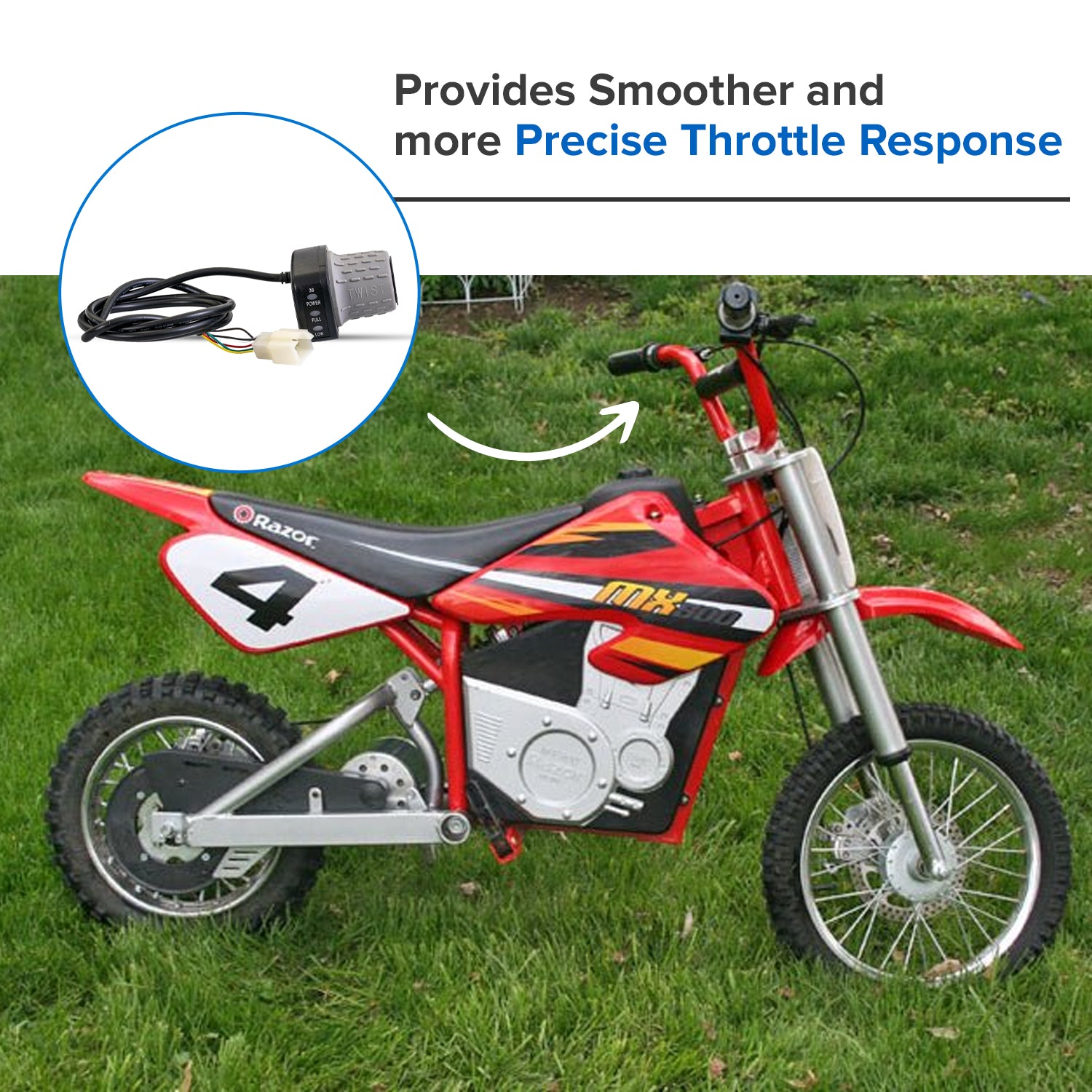 Variable Speed 6-Wire Twist Grip Throttle for the Razor SX500 Dirt Rocket, RSF650 Dirt Rocket, and Indian eFTR Jr Mini Bike (Versions 1+)