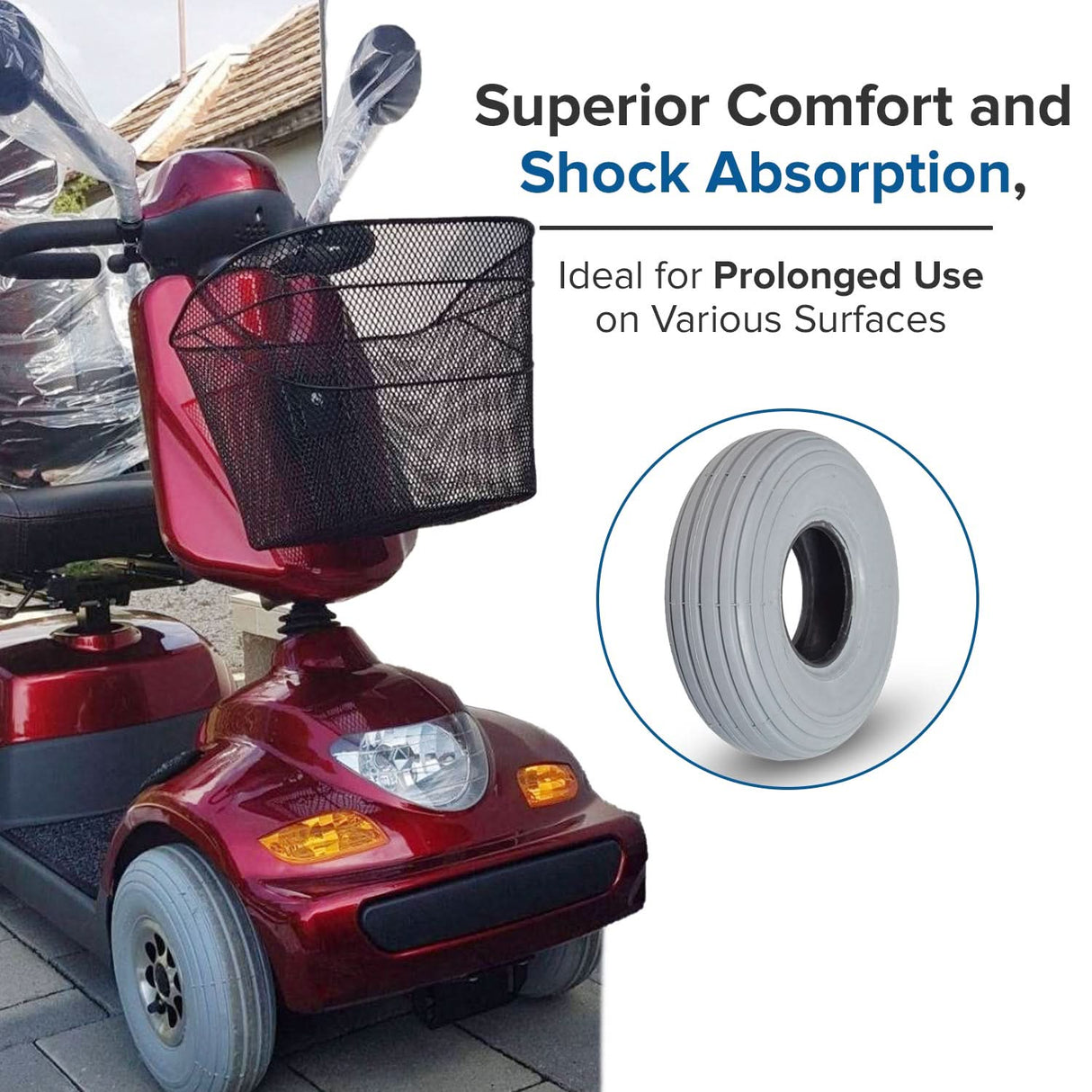 10"x3" (3.00-4, 260x85) Pneumatic Mobility Tire with C179G Spirit Ribbed Tread