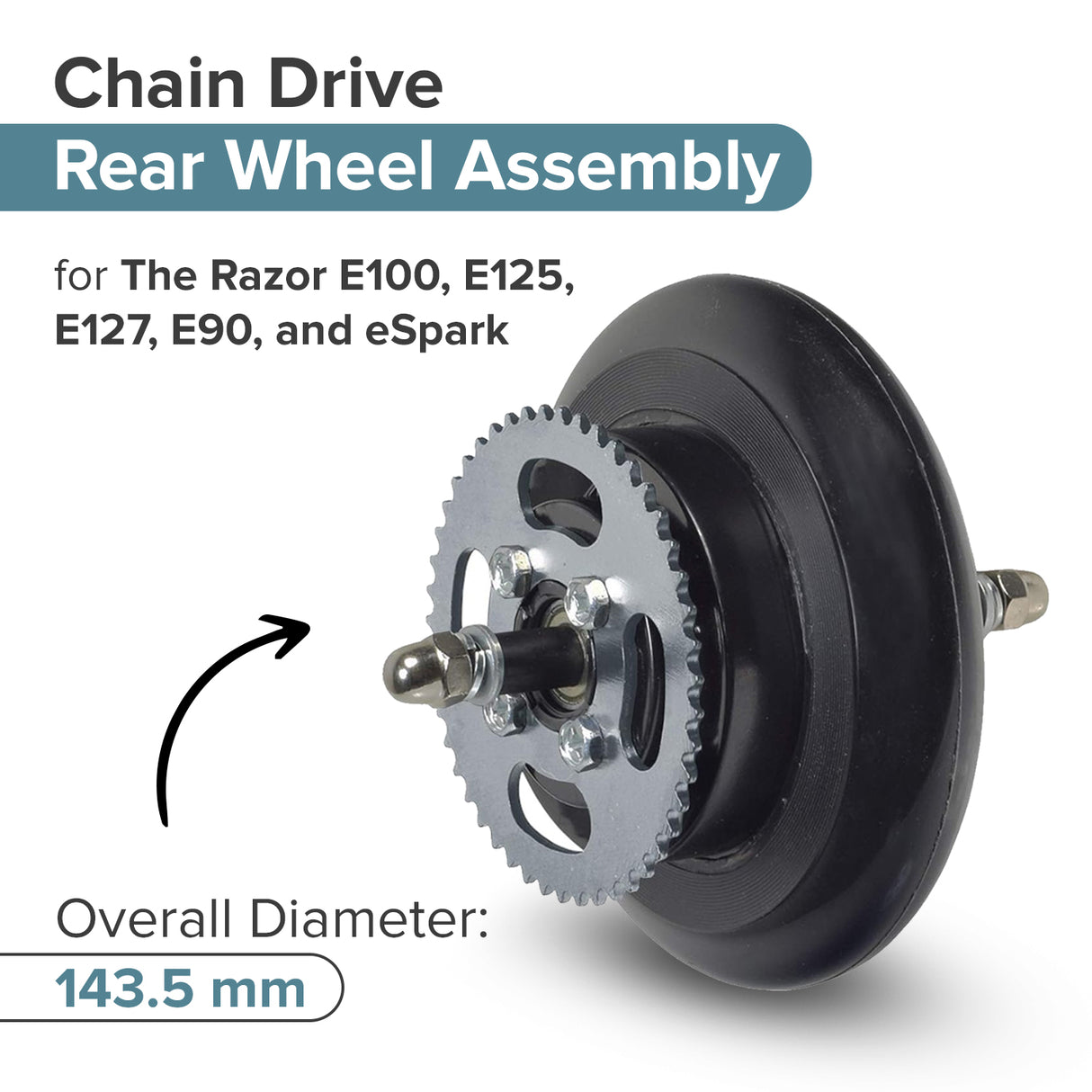 Chain Drive Rear Wheel Assembly for Razor E100, E125, E150, E175, & eSpark