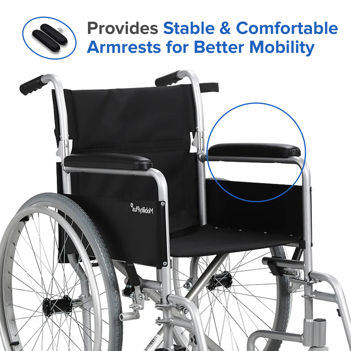 10" Padded Black Nylon Armrest for Wheelchairs (Set of 2)