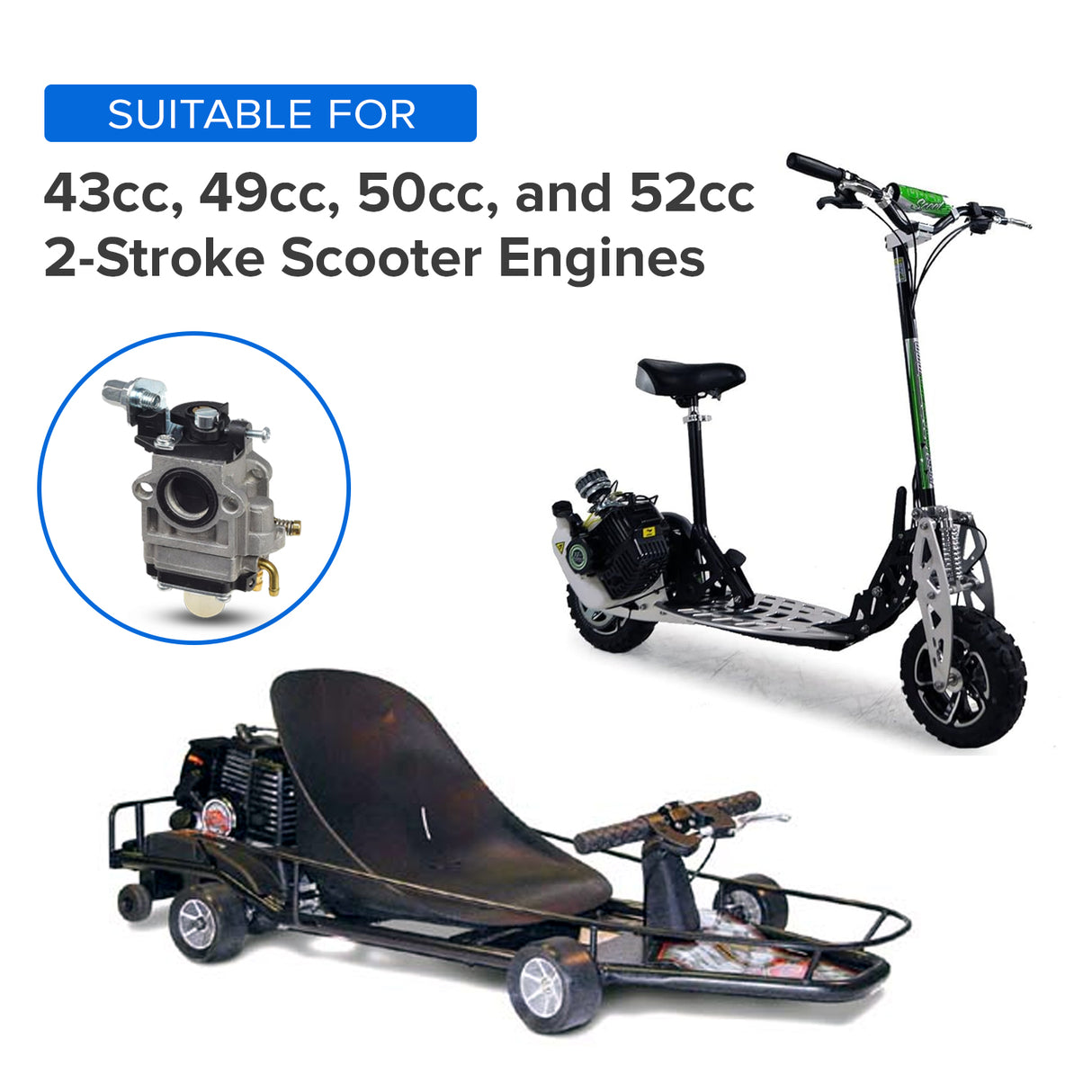 Gas Scooter Parts: Scooter Carburetor with 15 mm Intake