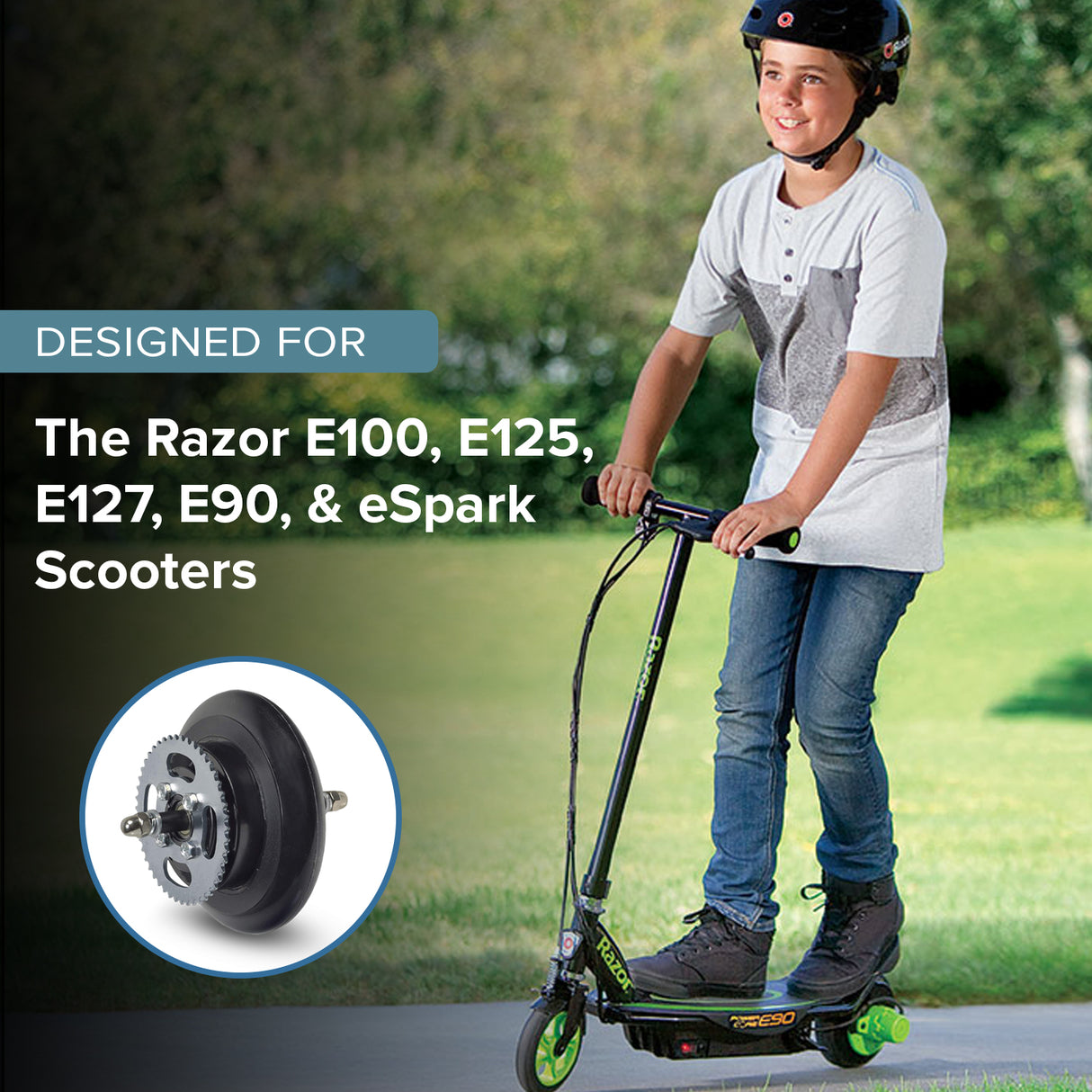 Chain Drive Rear Wheel Assembly for Razor E100, E125, E150, E175, & eSpark