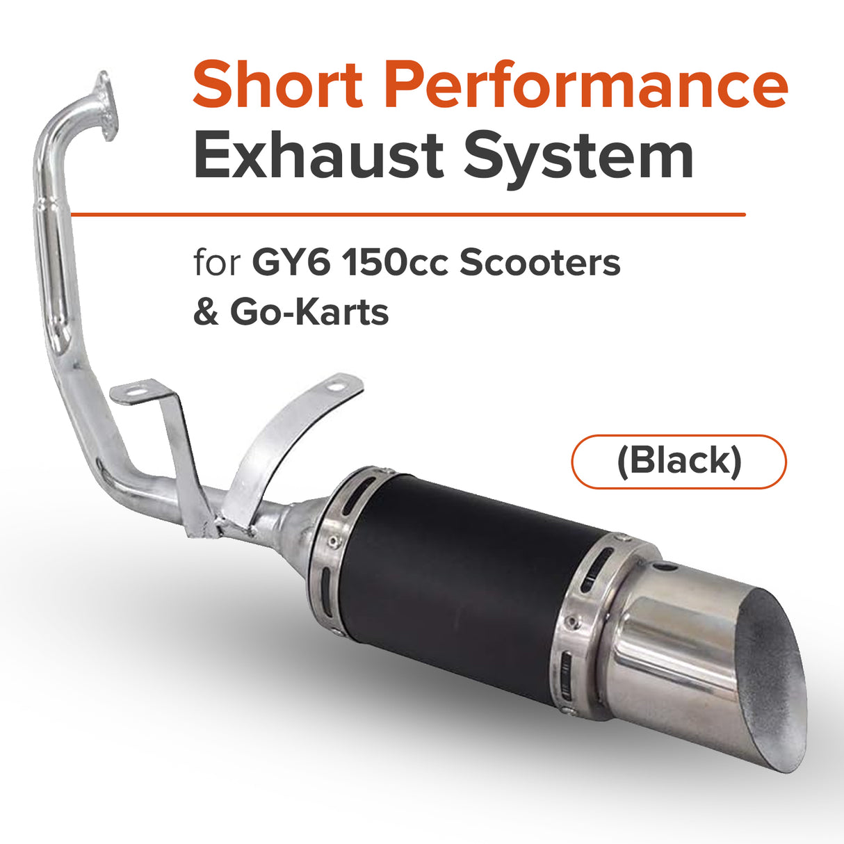 Black Short Performance Exhaust System for GY6 150cc Scooters & Go-Karts (Blemished)