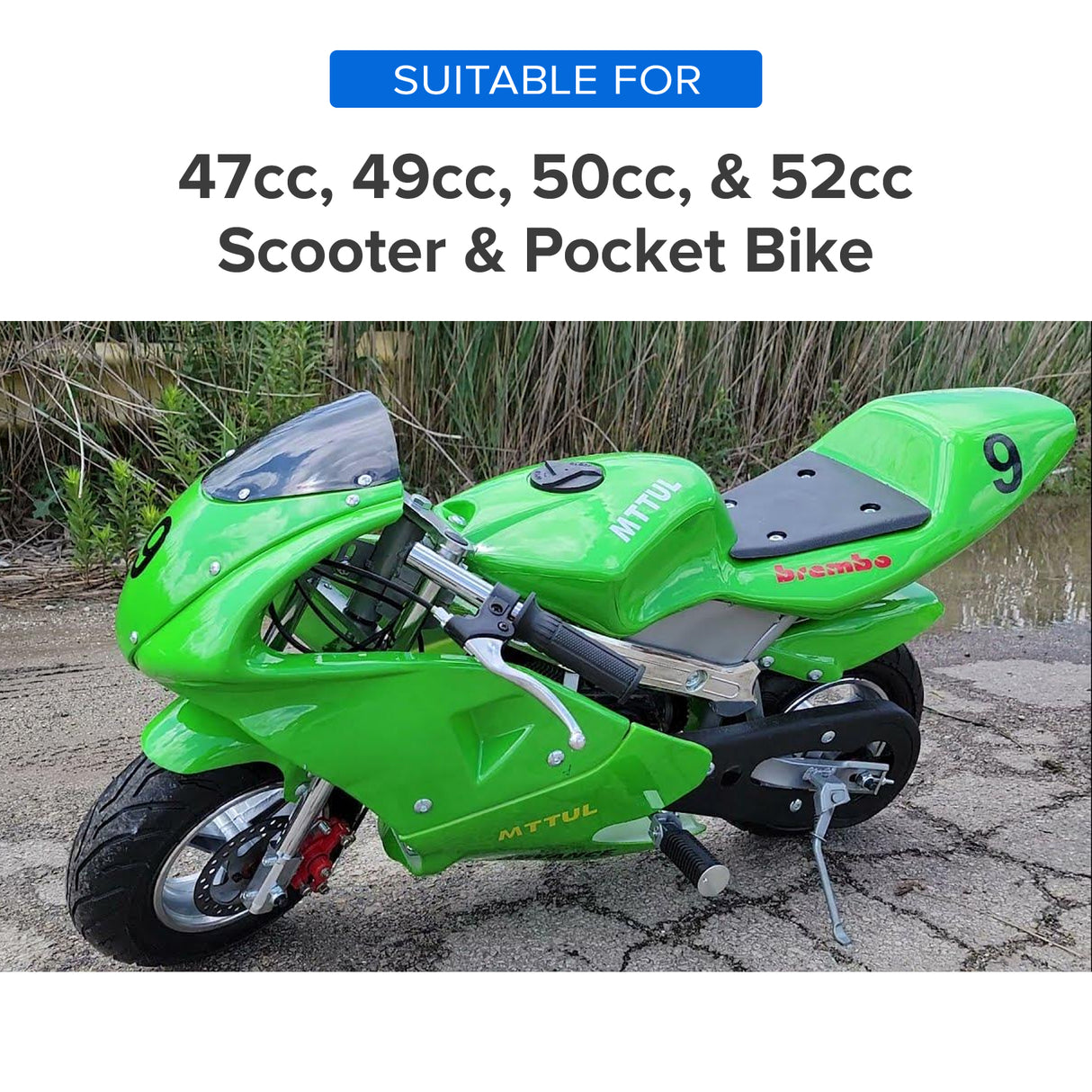 47cc, 49cc, 50cc, & 52cc Scooter & Pocket Bike Carburetor with 13 mm Intake