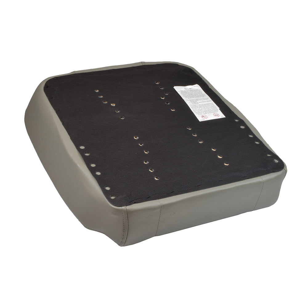 18W x 20D Gray Vinyl Seat Base for Jazzy Select, featuring a black cushion with holes, designed for the Captain's chair seat in power chairs.