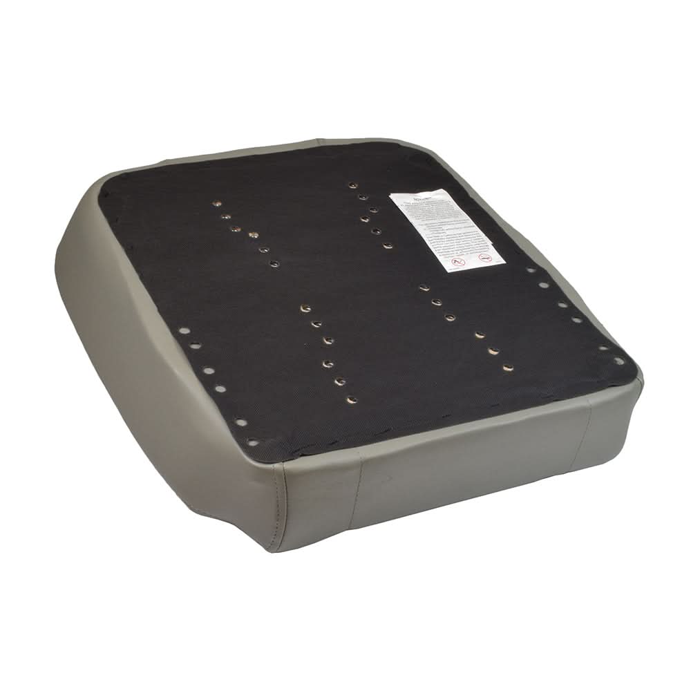 18W x 20D Gray Vinyl Seat Base for Jazzy Select, featuring a black cushion with holes, designed for the Captain's chair seat in power chairs.