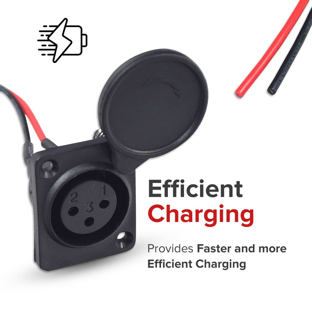 XLR Charger Port with 2 Wires for the Razor EcoSmart Metro, MX500, MX650, RSF650, & SX500