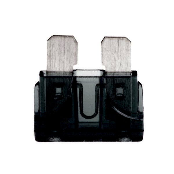 1 Amp ATO Blade Fuse, black and clear, designed for Pride Mobility electric scooters, shown in close-up.