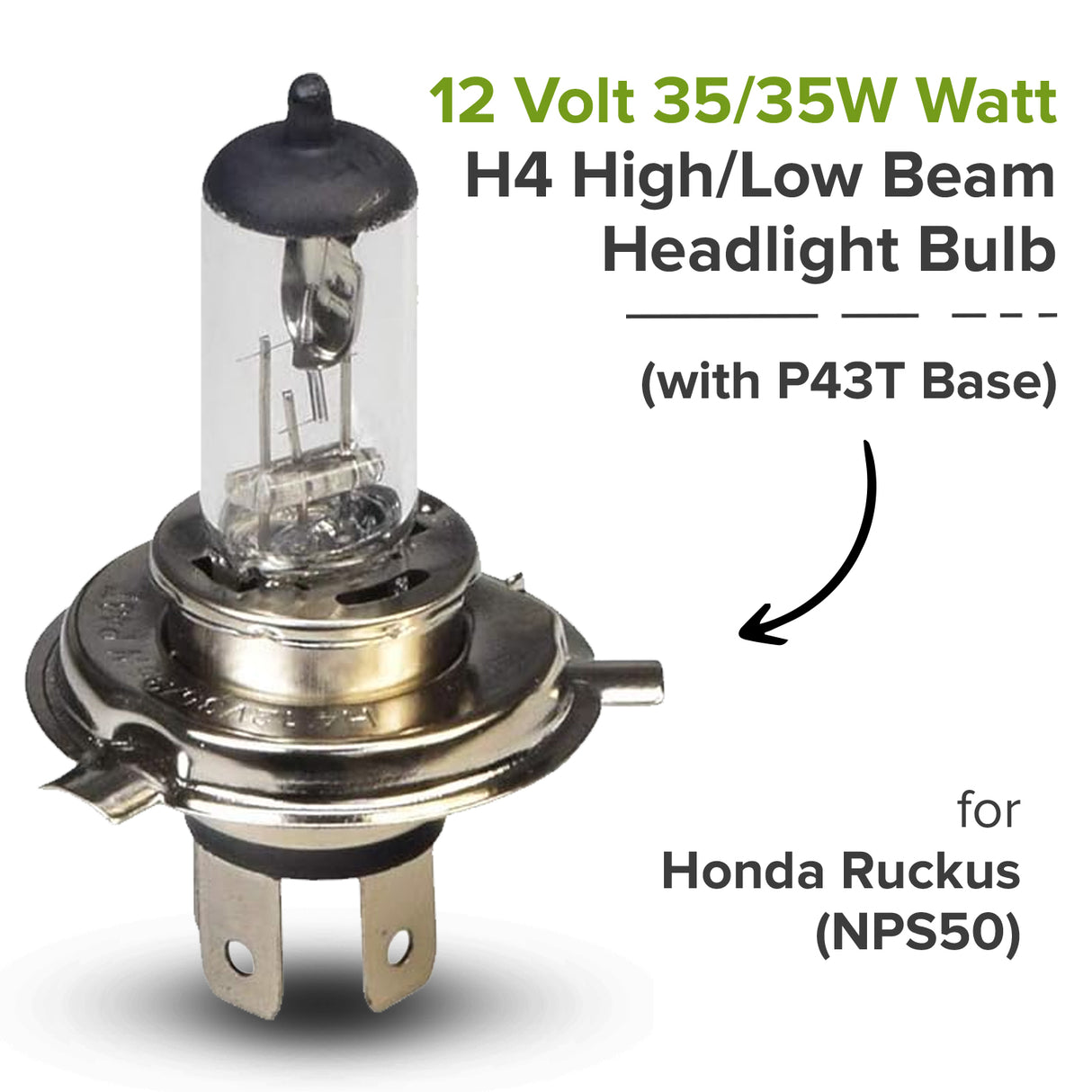 12 Volt 35/35W Watt H4 High/Low Beam Headlight Bulb with P43T Base