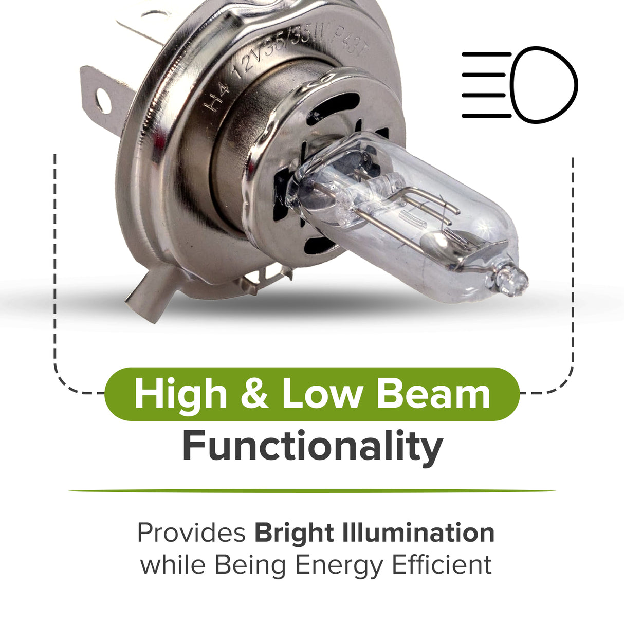 12 Volt 35/35W Watt H4 High/Low Beam Headlight Bulb with P43T Base
