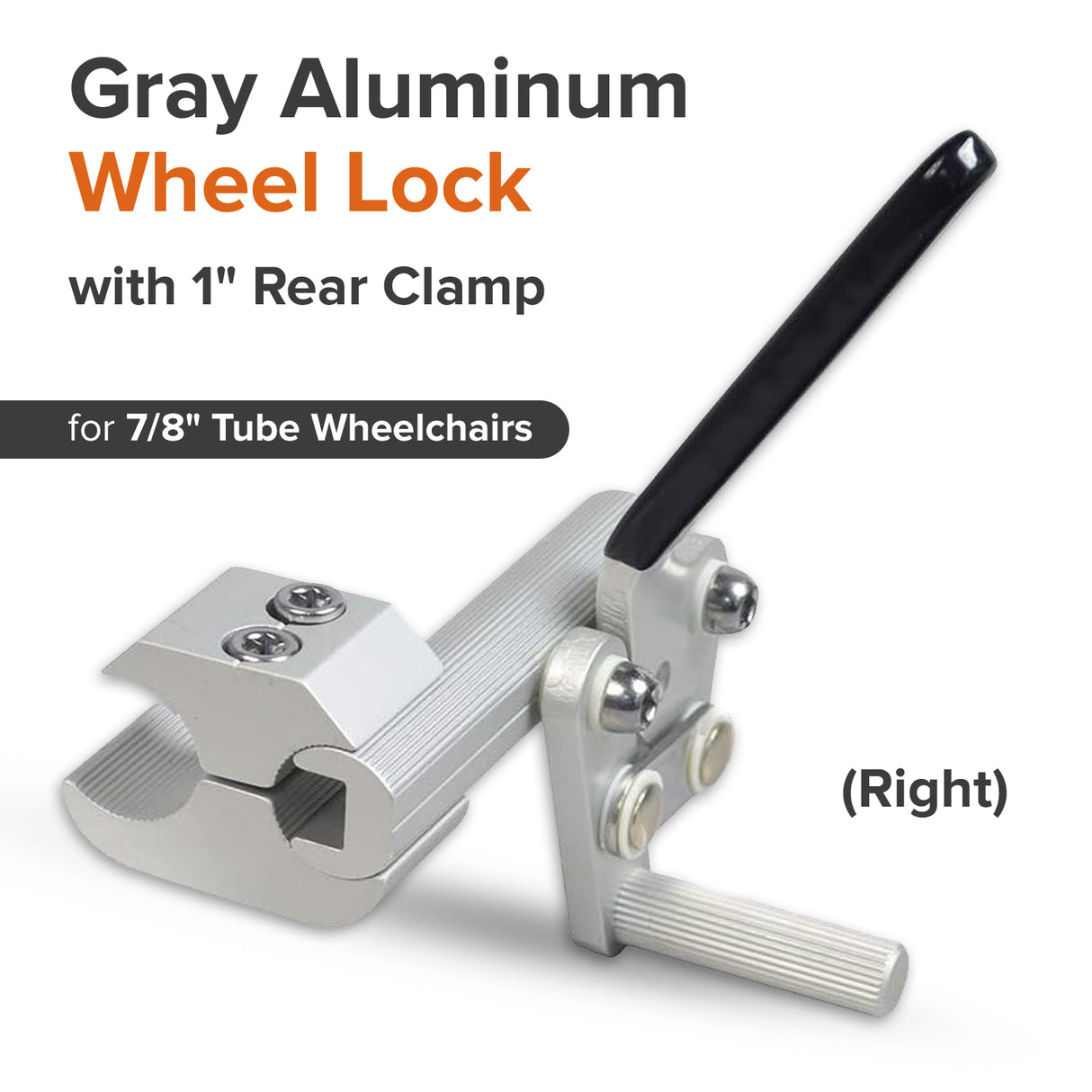Gray Aluminum Wheel Lock with 1" Rear Clamp for 7/8" Tube Wheelchairs