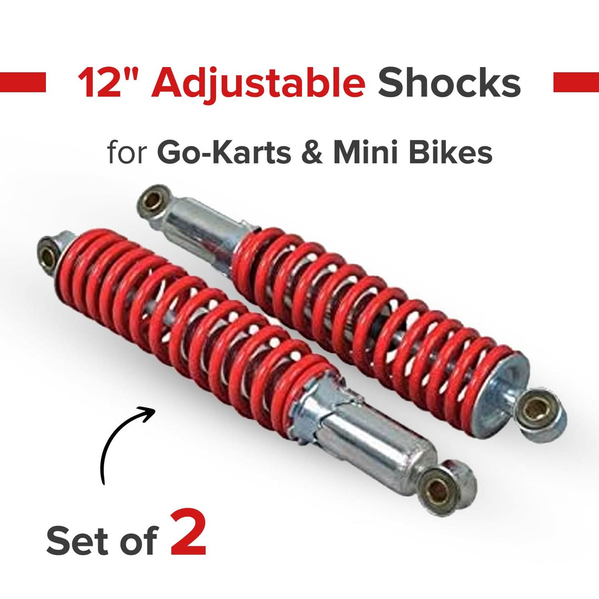 12" Adjustable Shocks for Go-Karts & Mini Bikes (Set of 2)