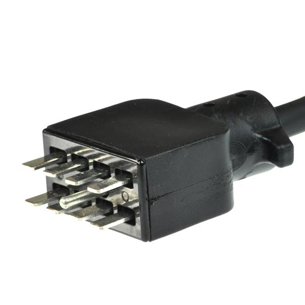 Close-up of the 4 Key 50 Amp VSI Joystick Controller with Inline 9-Pin Connector, showing its black electrical plug with metal tips and plastic connector, designed for Jazzy Z-Chair and Go-Go Go-Chair.