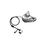 Reconditioned 4 Key 70 Amp VSI Joystick Controller with Right Angle Connector for Pride Mobility scooters, depicted in a detailed black and white sketch showcasing its ergonomic and stylish design.