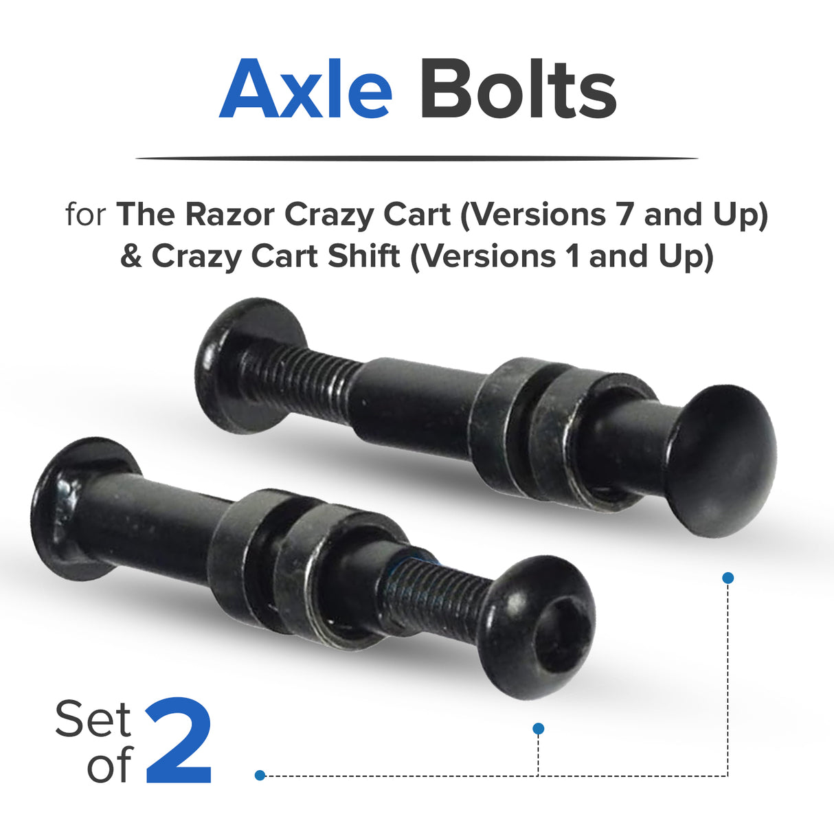 Rear Axle Bolts for the Razor Crazy Cart (Versions 7+) & Crazy Cart Shift (Versions 1+) (Set of 2)