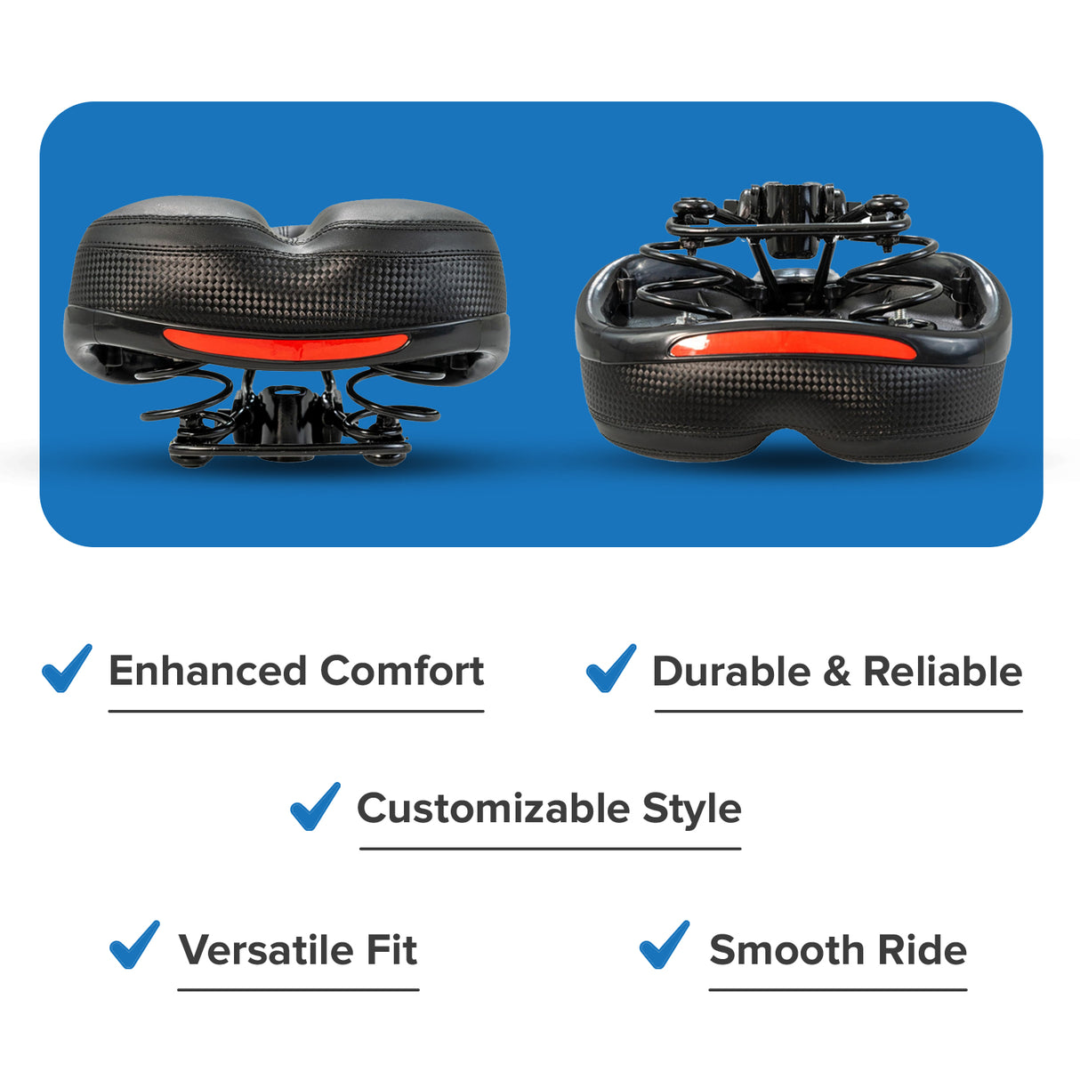 Wide Cruiser Saddle Seat with Anatomic Relief for Bicycles, Electric Bikes, & Scooters