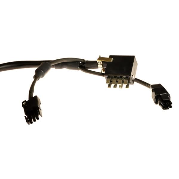 6 Key 70 Amp VSI Joystick Controller with Jazzy 1122 Program CLEARANCE, showing a black electrical wire with connectors, and a close-up of the joystick controller device, including boot, knob, leads, and heat shield.