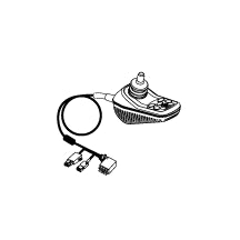 6 Key 50 Amp VSI Joystick Controller with Right Angle Connector (Reconditioned); black and white sketch of the ergonomic joystick controller, highlighting its design and key features for Pride Mobility scooters.