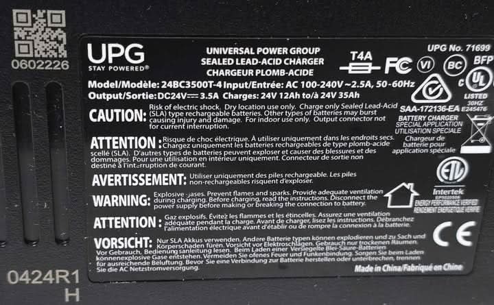 24 Volt 3.5 Amp XLR 24BC3500T-4 Battery Charger