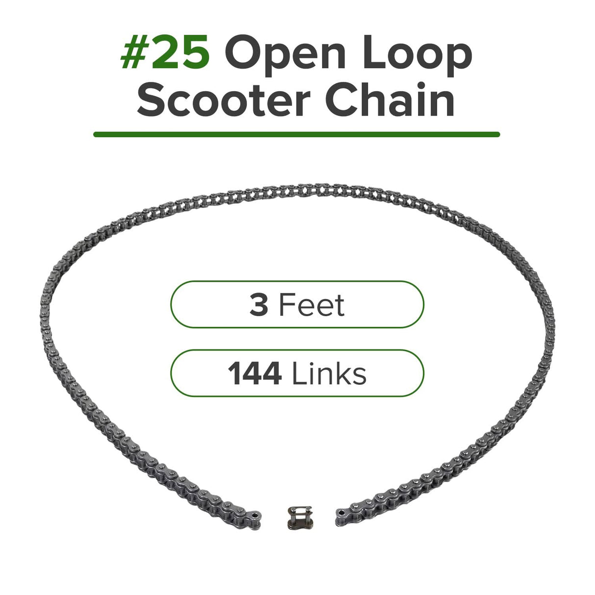 #25 Open Loop Scooter Chain - 3 Feet (144 Links) with Master Link