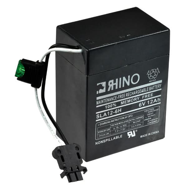 Power Wheels Battery - 6 Volt H Connector (Premium): A black rechargeable battery with an attached wire, designed as a replacement for older Power Wheels H connector 6-volt models.