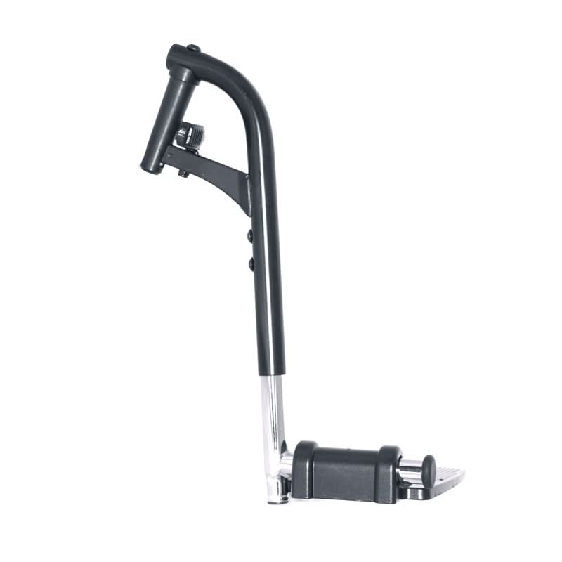 70 Degree Swing-Away Leg Rest Assembly (Left and Right) with 8-1/2 X 6 Footplate for Jazzy, Jet, and Quantum Power Chairs (Set of 2) showing black and silver components, including a footplate.